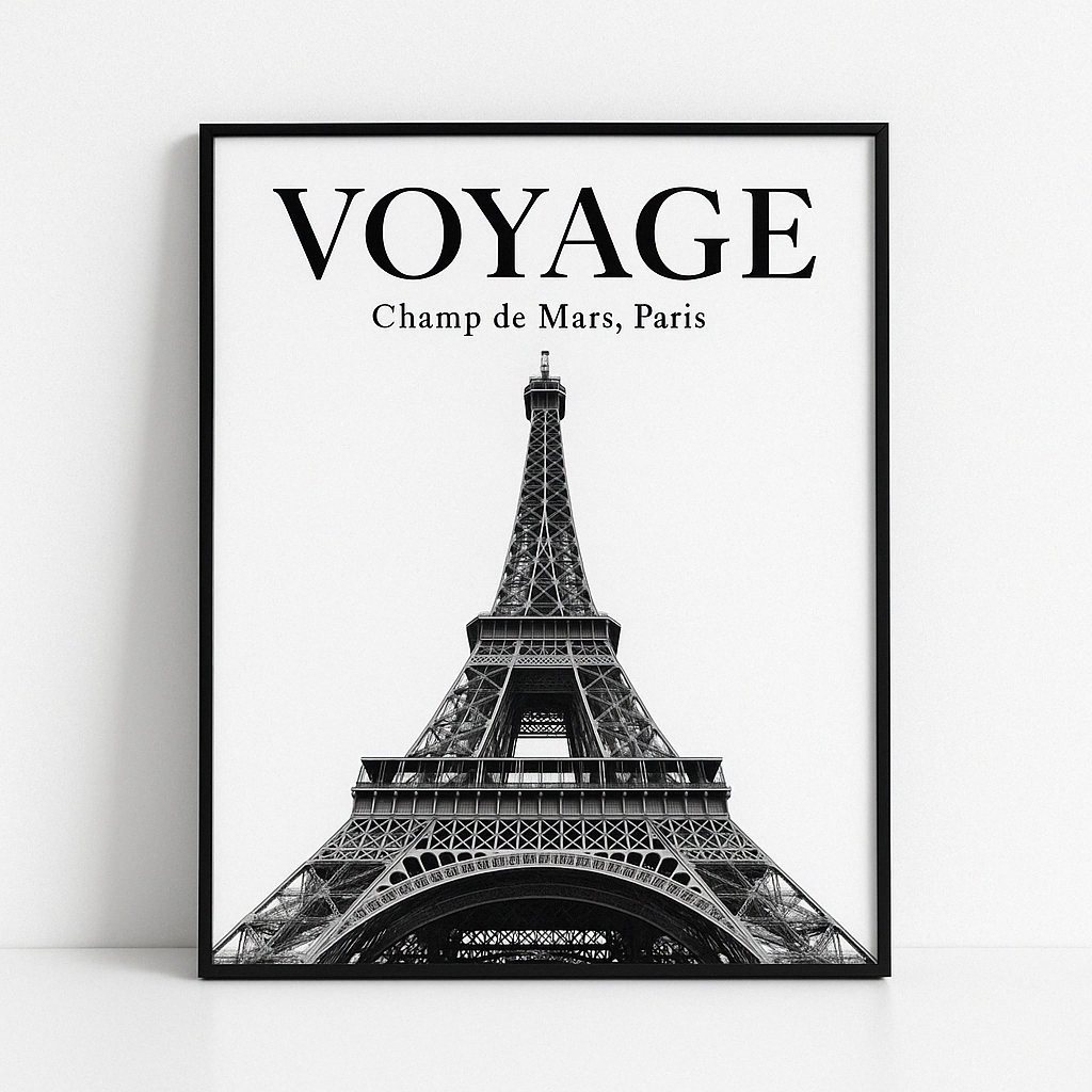 Black and White Eiffel Tower Poster – Minimalist Paris Wall Art Print
