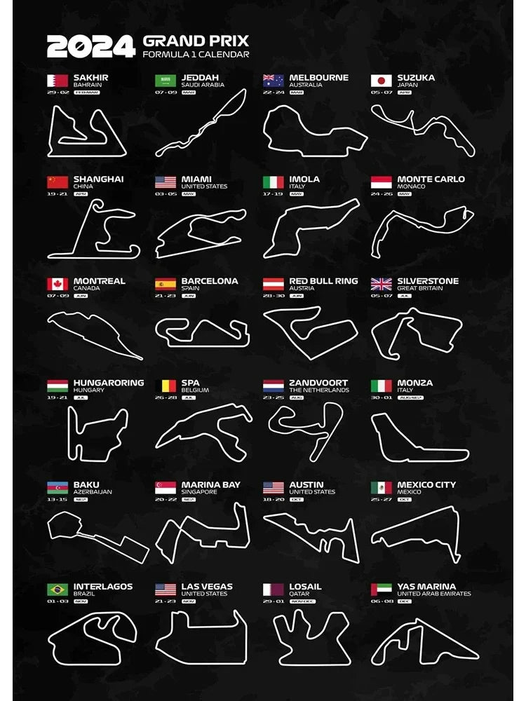 2024 Formula 1 Circuit Poster | 2024 | Essential Guide to F1 Races | Collector's Edition F1 Circuit Posters