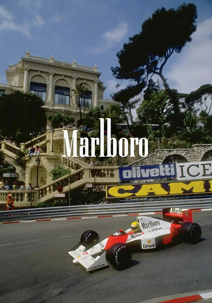 Vintage Formula 1 | Monaco Grand Prix | F1 Racing Poster | McLaren MP4/5 | Ayrton Senna | Monte Carlo Casino Steps
