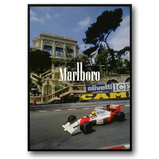 Vintage Formula 1 | Monaco Grand Prix | F1 Racing Poster | McLaren MP4/5 | Ayrton Senna | Monte Carlo Casino Steps