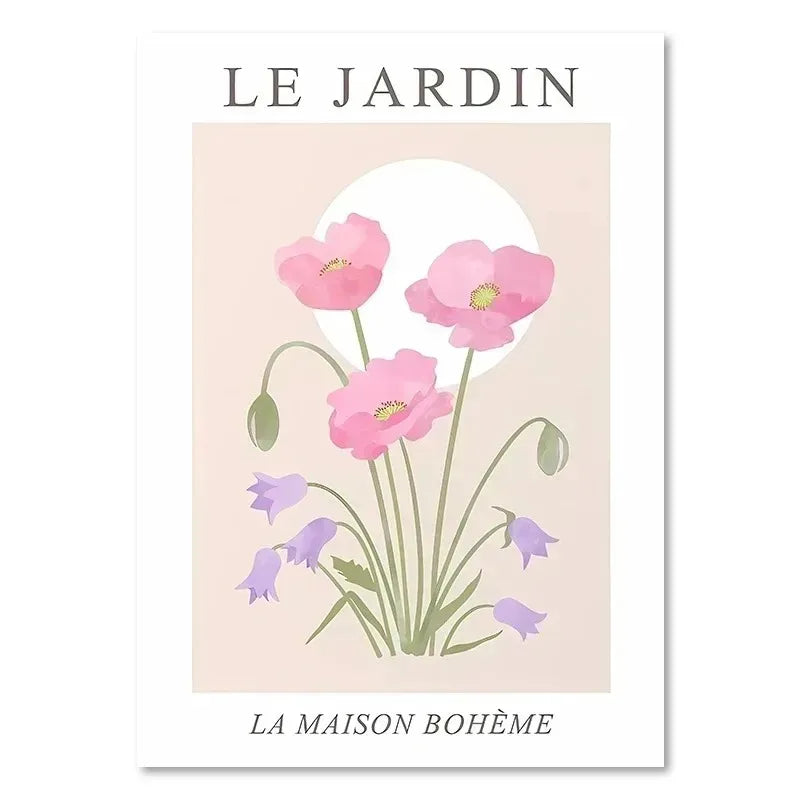 Les Fleurs | Les Jardin | Pink poppies and purple bellflowers
