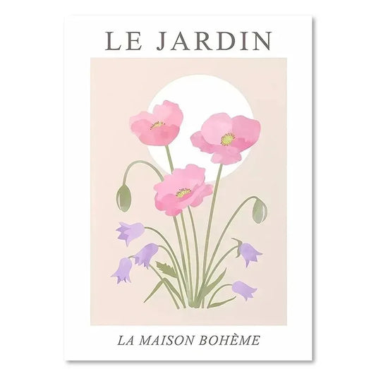 Les Fleurs | Les Jardin | Pink poppies and purple bellflowers