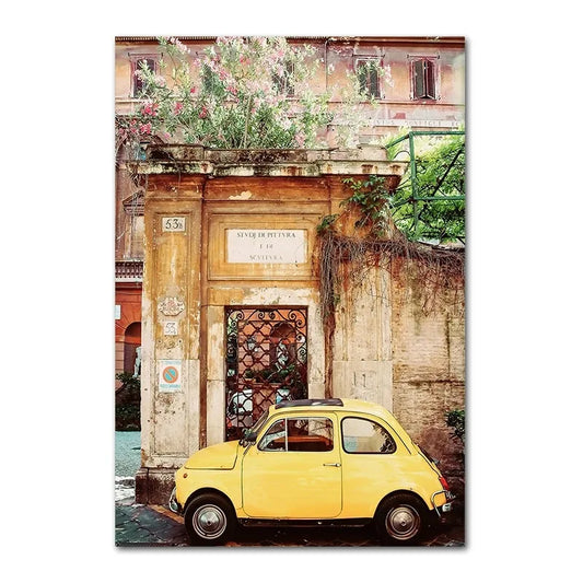 Italian Town | Home Garden | Classic Yellow Fiat 500
