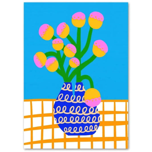 Flower Market | Vase | Nordic Floral | Modern Pastel Blooms in Blue Vase